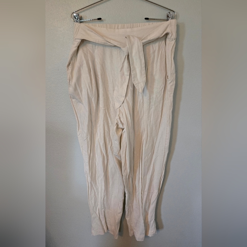 Who What Wear White Linen Blend Pants Tie Waist Size XL